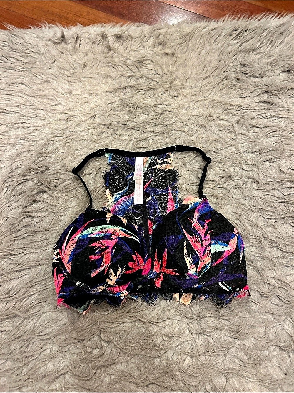 PINK by Victoria Secret Date Racerback Push-up Tropical Printed Lace Bra